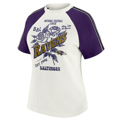 Baltimore Ravens WEAR by Erin Andrews Women's Sleeve Stripe Distressed Raglan T-Shirt White | NFL