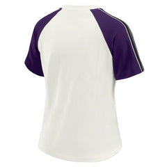 Baltimore Ravens WEAR by Erin Andrews Women's Sleeve Stripe Distressed Raglan T-Shirt White | NFL