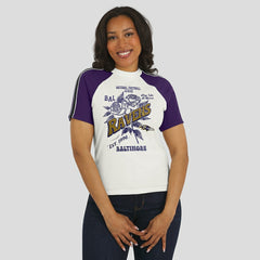 Baltimore Ravens WEAR by Erin Andrews Women's Sleeve Stripe Distressed Raglan T-Shirt White | NFL