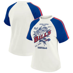 Buffalo Bills WEAR by Erin Andrews Women's Sleeve Stripe Distressed Raglan T-Shirt White | NFL