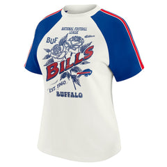 Buffalo Bills WEAR by Erin Andrews Women's Sleeve Stripe Distressed Raglan T-Shirt White | NFL