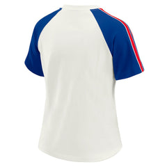 Buffalo Bills WEAR by Erin Andrews Women's Sleeve Stripe Distressed Raglan T-Shirt White | NFL