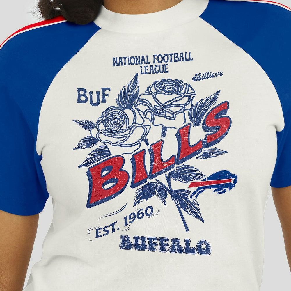 Buffalo Bills WEAR by Erin Andrews Women's Sleeve Stripe Distressed Raglan T-Shirt White | NFL
