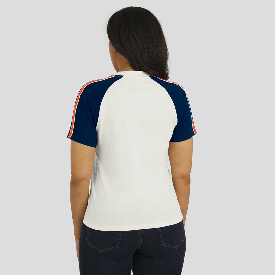 Denver Broncos WEAR by Erin Andrews Women's Sleeve Stripe Distressed Raglan T-Shirt White | NFL