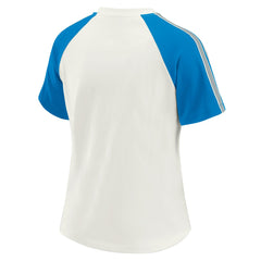Detroit Lions WEAR by Erin Andrews Women's Sleeve Stripe Distressed Raglan T-Shirt White | NFL