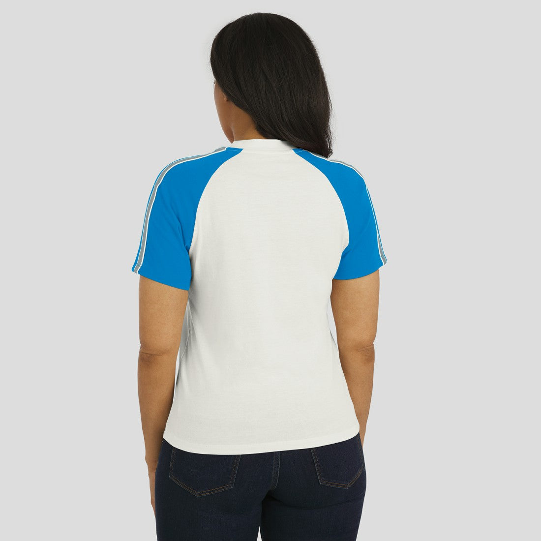 Detroit Lions WEAR by Erin Andrews Women's Sleeve Stripe Distressed Raglan T-Shirt White | NFL