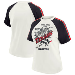 Houston Texans WEAR by Erin Andrews Women's Sleeve Stripe Distressed Raglan T-Shirt White | NFL