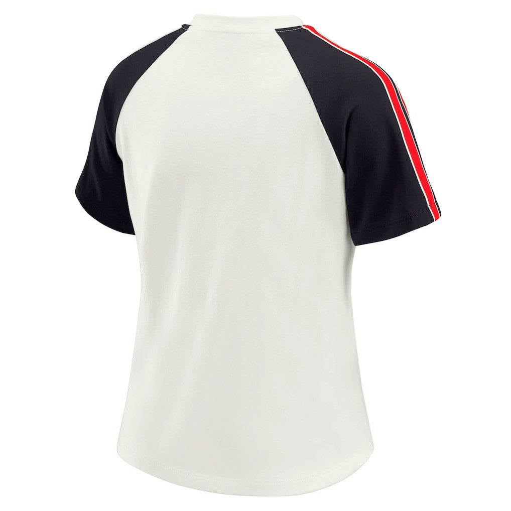 Houston Texans WEAR by Erin Andrews Women's Sleeve Stripe Distressed Raglan T-Shirt White | NFL