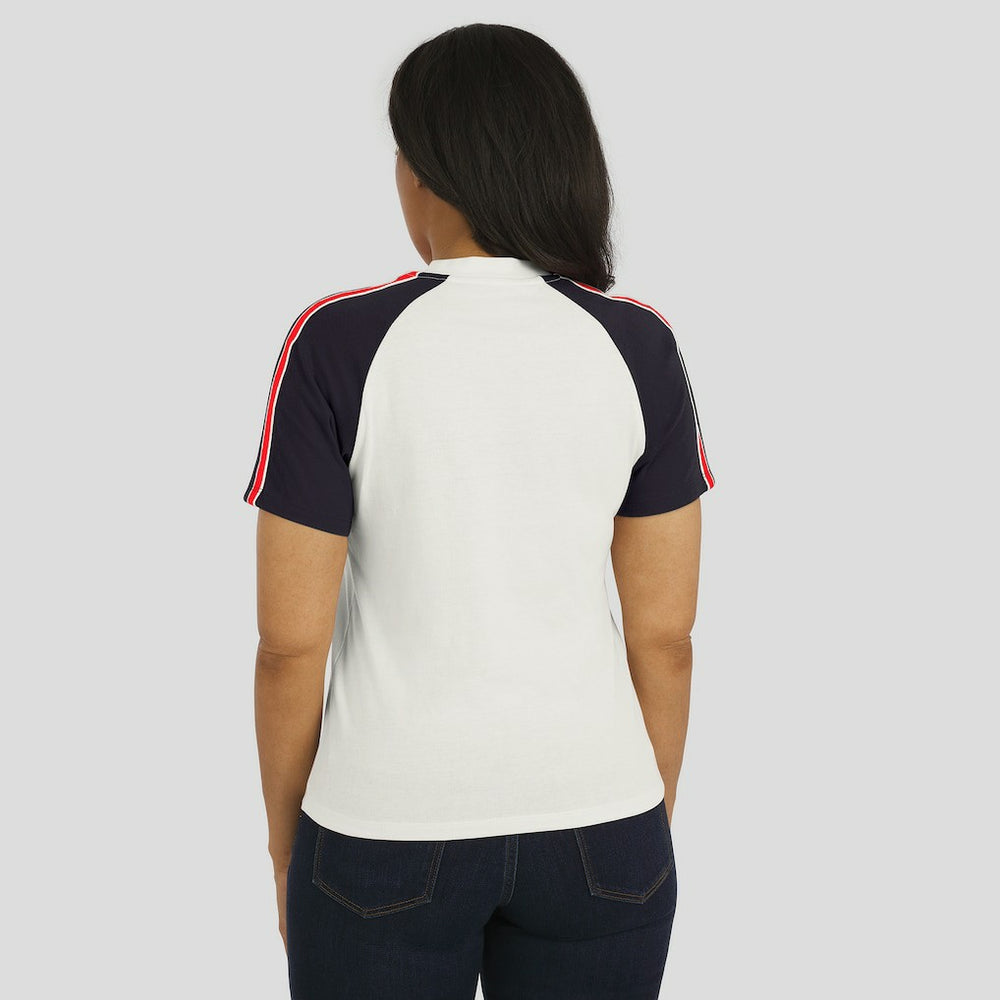 Houston Texans WEAR by Erin Andrews Women's Sleeve Stripe Distressed Raglan T-Shirt White | NFL