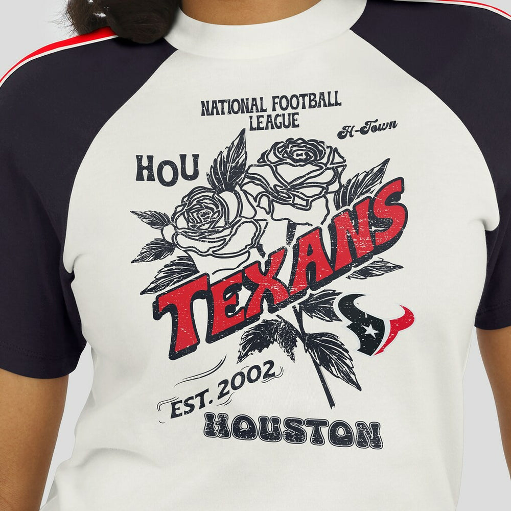 Houston Texans WEAR by Erin Andrews Women's Sleeve Stripe Distressed Raglan T-Shirt White | NFL