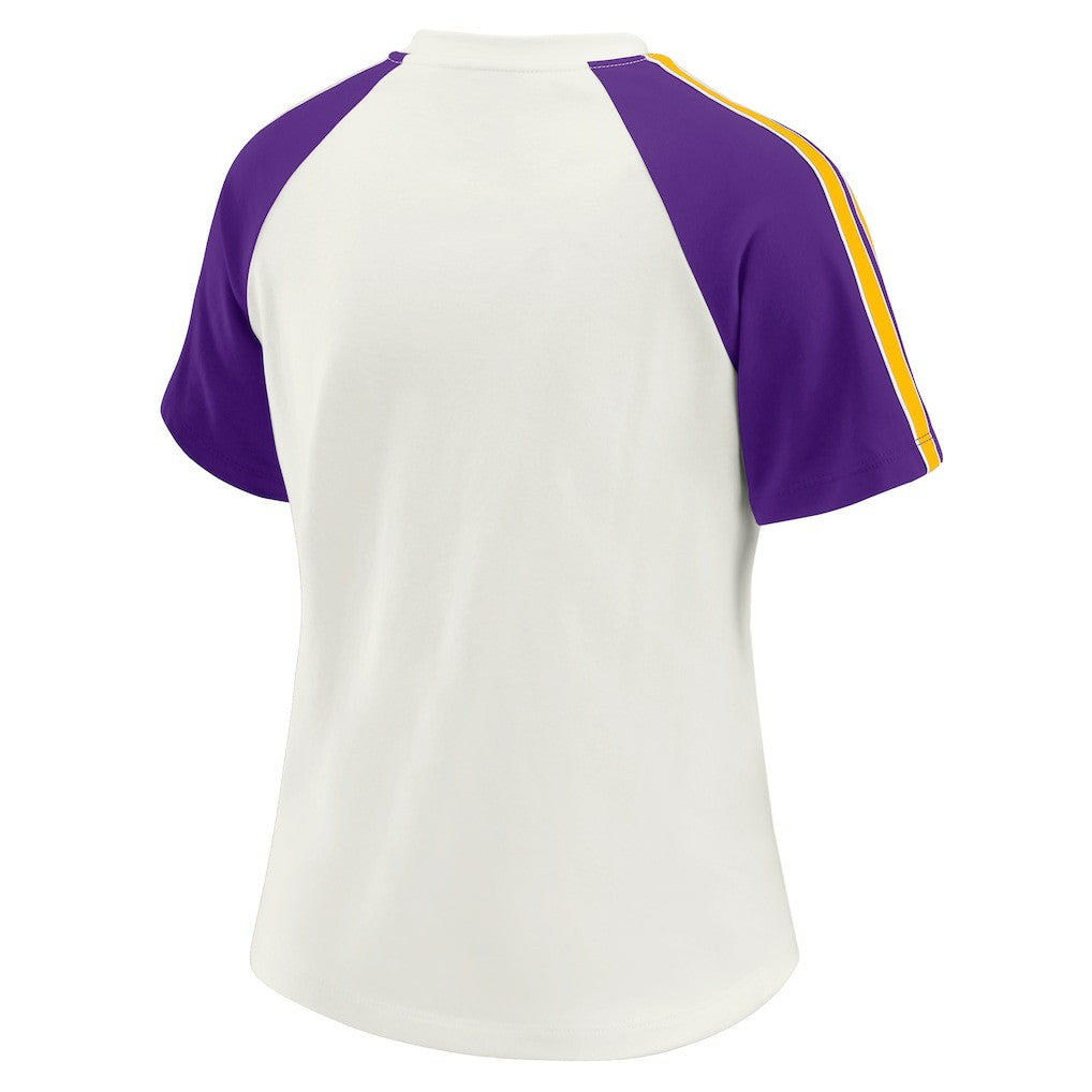 Minnesota Vikings WEAR by Erin Andrews Women's Sleeve Stripe Distressed Raglan T-Shirt White | NFL