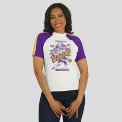 Minnesota Vikings WEAR by Erin Andrews Women's Sleeve Stripe Distressed Raglan T-Shirt White | NFL