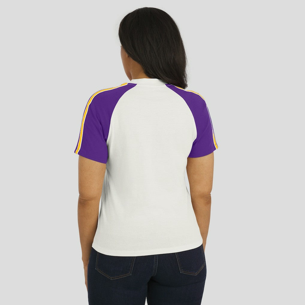 Minnesota Vikings WEAR by Erin Andrews Women's Sleeve Stripe Distressed Raglan T-Shirt White | NFL