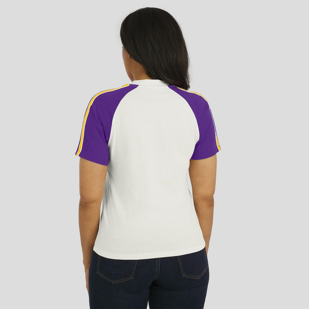 Minnesota Vikings WEAR by Erin Andrews Women's Sleeve Stripe Distressed Raglan T-Shirt White | NFL