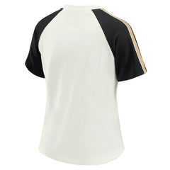 New Orleans Saints WEAR by Erin Andrews Women's Sleeve Stripe Distressed Raglan T-Shirt White | NFL