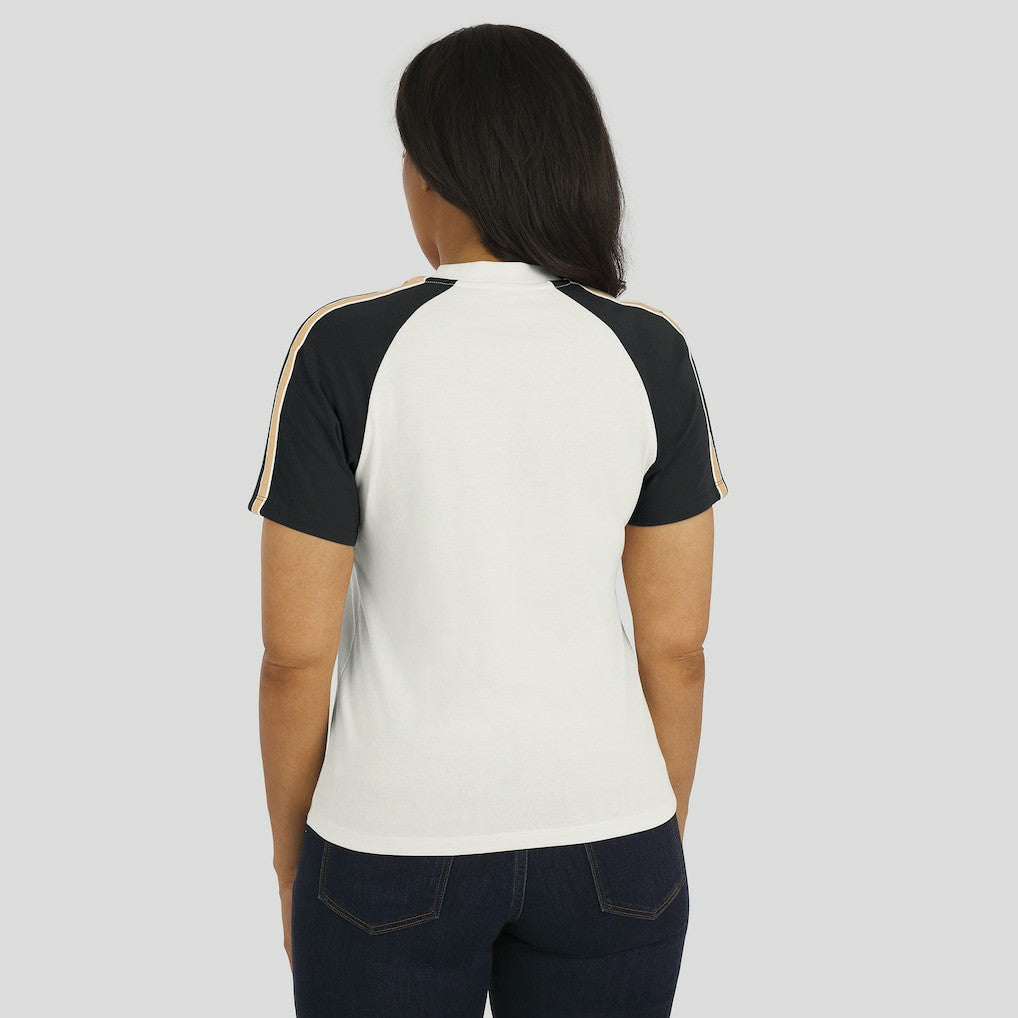 New Orleans Saints WEAR by Erin Andrews Women's Sleeve Stripe Distressed Raglan T-Shirt White | NFL