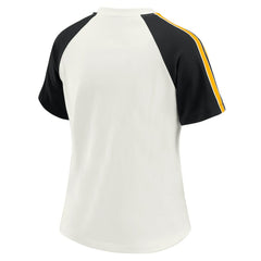 Pittsburgh Steelers WEAR by Erin Andrews Women's Sleeve Stripe Distressed Raglan T-Shirt White | NFL