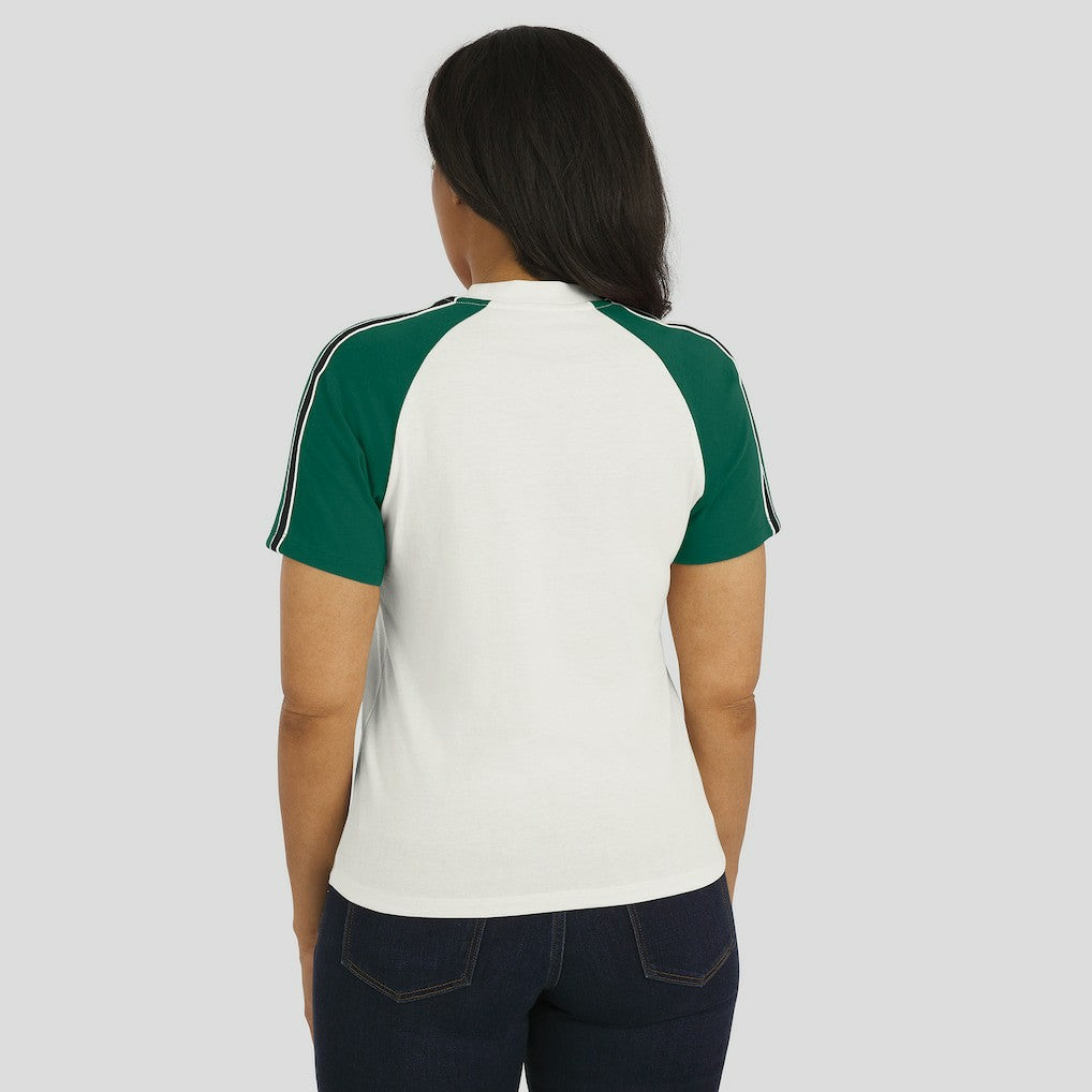 New York Jets WEAR by Erin Andrews Women's Sleeve Stripe Distressed Raglan T-Shirt White | NFL