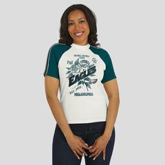 Philadelphia Eagles WEAR by Erin Andrews Women's Sleeve Stripe Distressed Raglan T-Shirt White | NFL