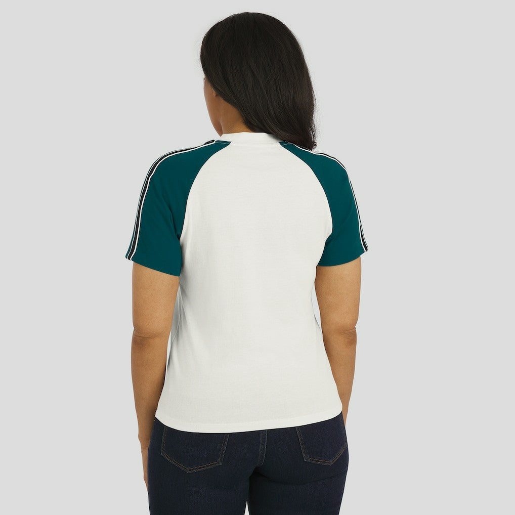 Philadelphia Eagles WEAR by Erin Andrews Women's Sleeve Stripe Distressed Raglan T-Shirt White | NFL