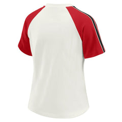 San Francisco 49ers WEAR by Erin Andrews Women's Sleeve Stripe Distressed Raglan T-Shirt White | NFL