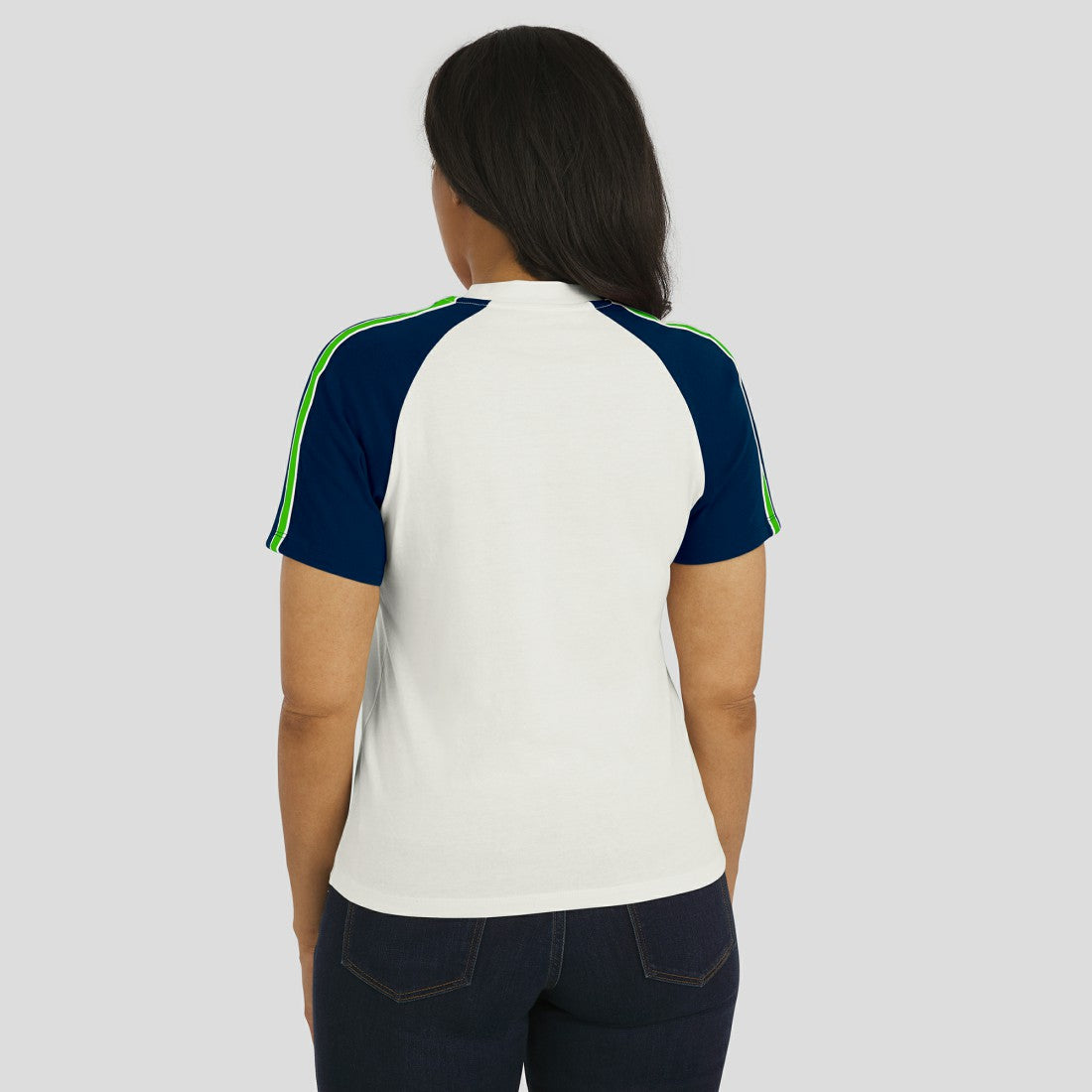 Seattle Seahawks WEAR by Erin Andrews Women's Sleeve Stripe Distressed Raglan T-Shirt White | NFL