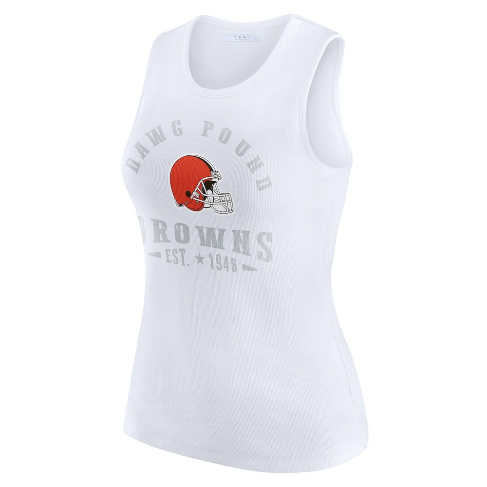 Cleveland Browns WEAR by Erin Andrews Women's Ribbed Graphic Tank Top White | NFL