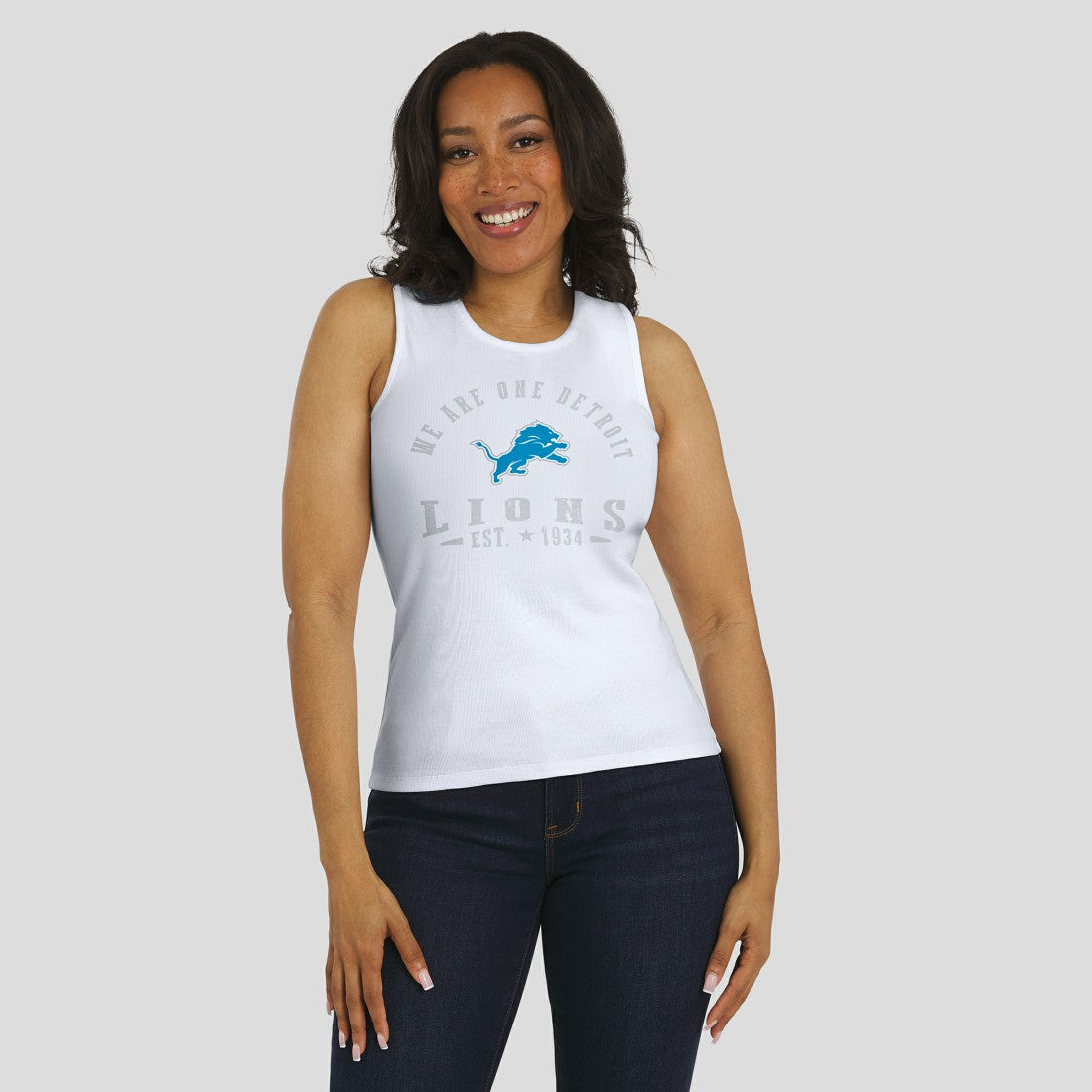 Detroit Lions WEAR by Erin Andrews Women's Ribbed Graphic Tank Top White | NFL