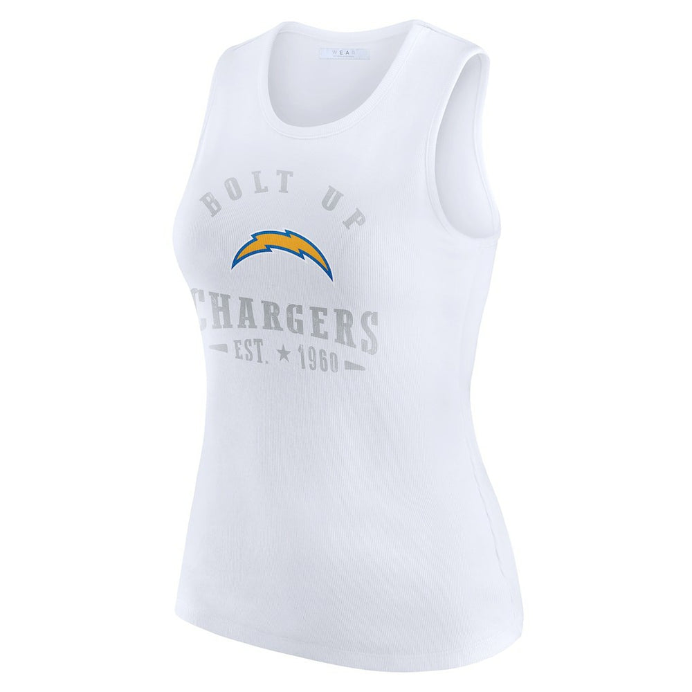 Los Angeles Chargers WEAR by Erin Andrews Women's Ribbed Graphic Tank Top White | NFL