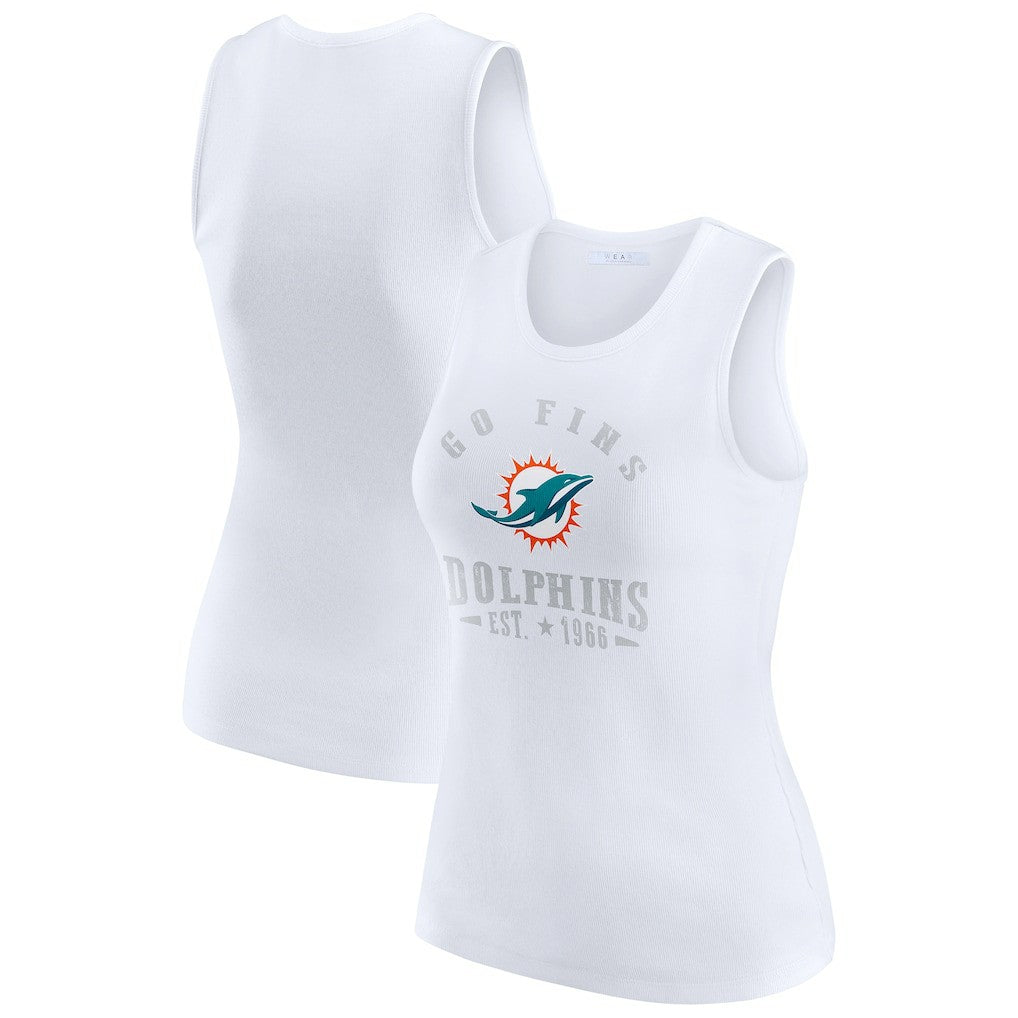 Miami Dolphins WEAR by Erin Andrews Women's Ribbed Graphic Tank Top White | NFL