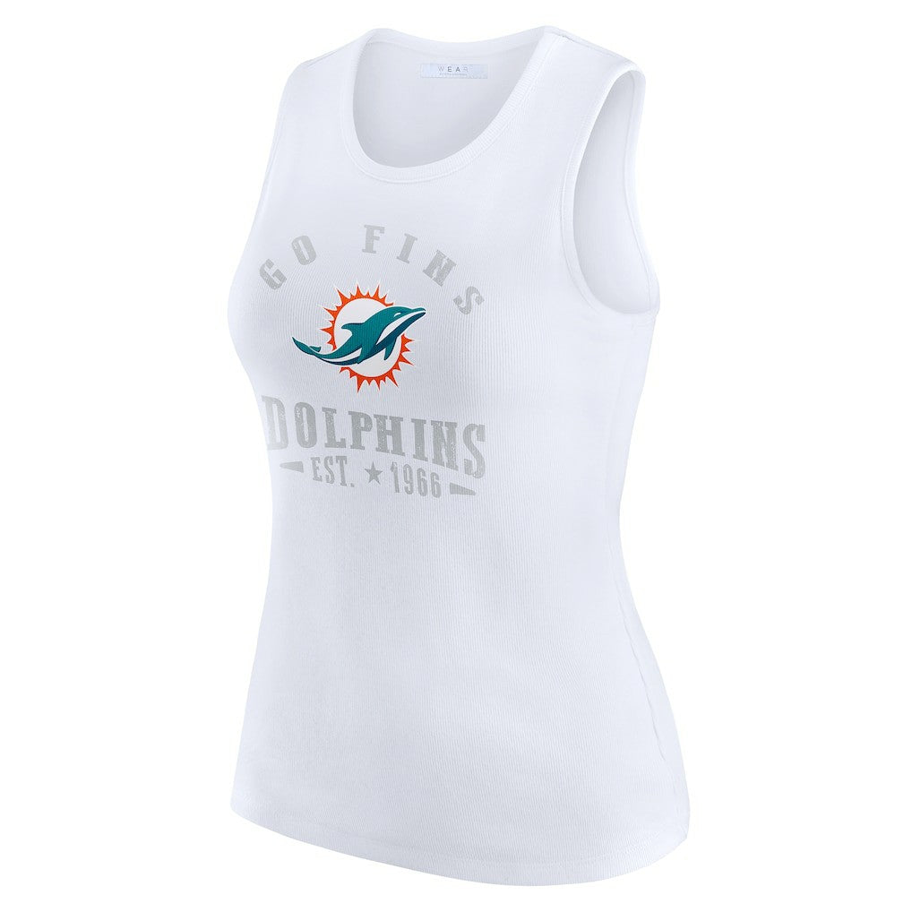 Miami Dolphins WEAR by Erin Andrews Women's Ribbed Graphic Tank Top White | NFL