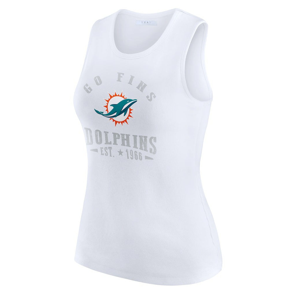 Miami Dolphins WEAR by Erin Andrews Women's Ribbed Graphic Tank Top White | NFL