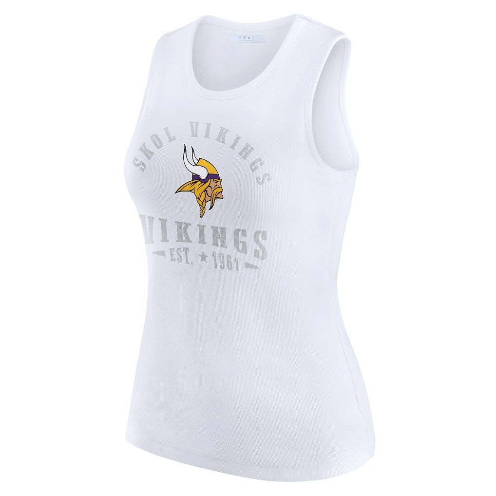 Minnesota Vikings WEAR by Erin Andrews Women's Ribbed Graphic Tank Top White | NFL