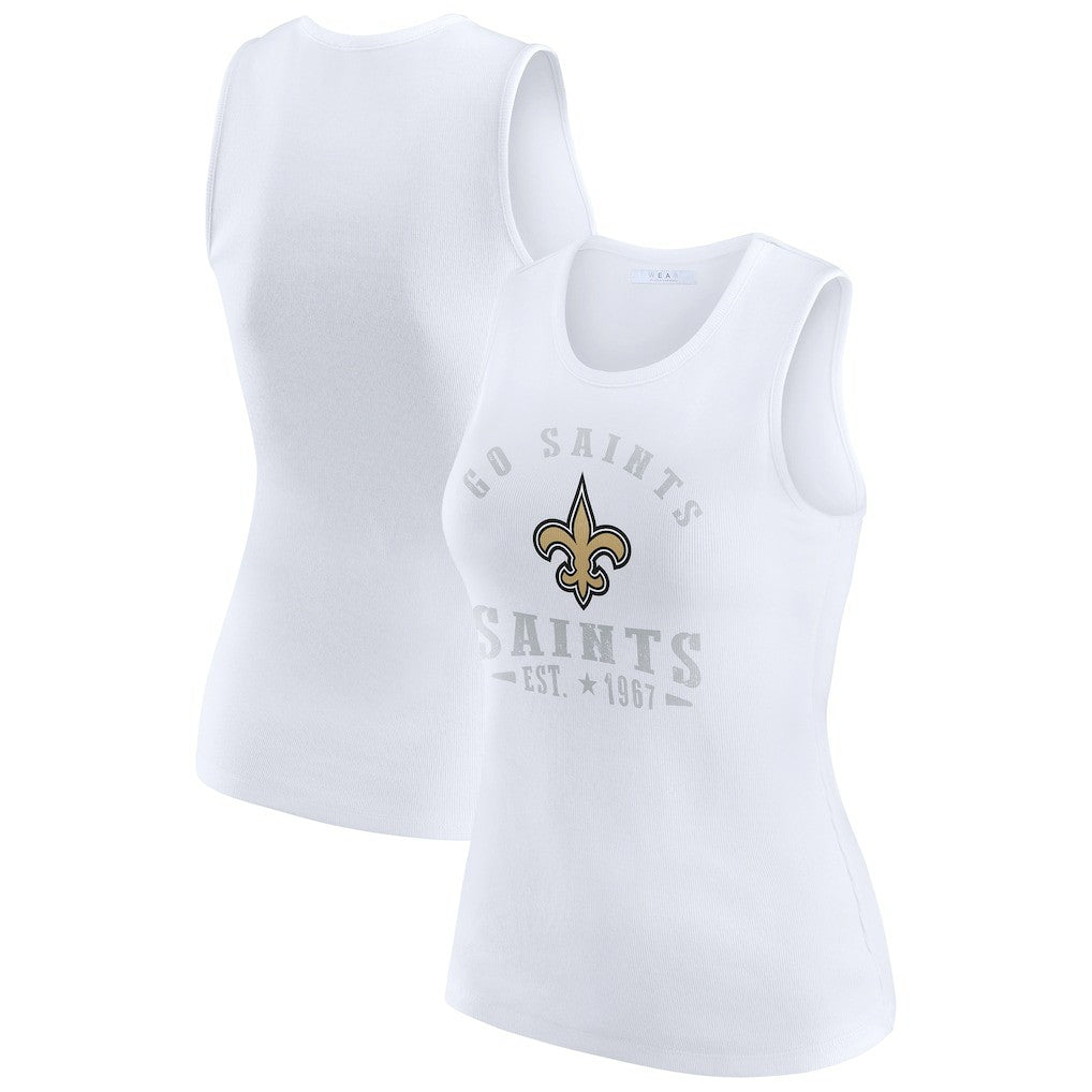 New Orleans Saints WEAR by Erin Andrews Women's Ribbed Graphic Tank Top White | NFL