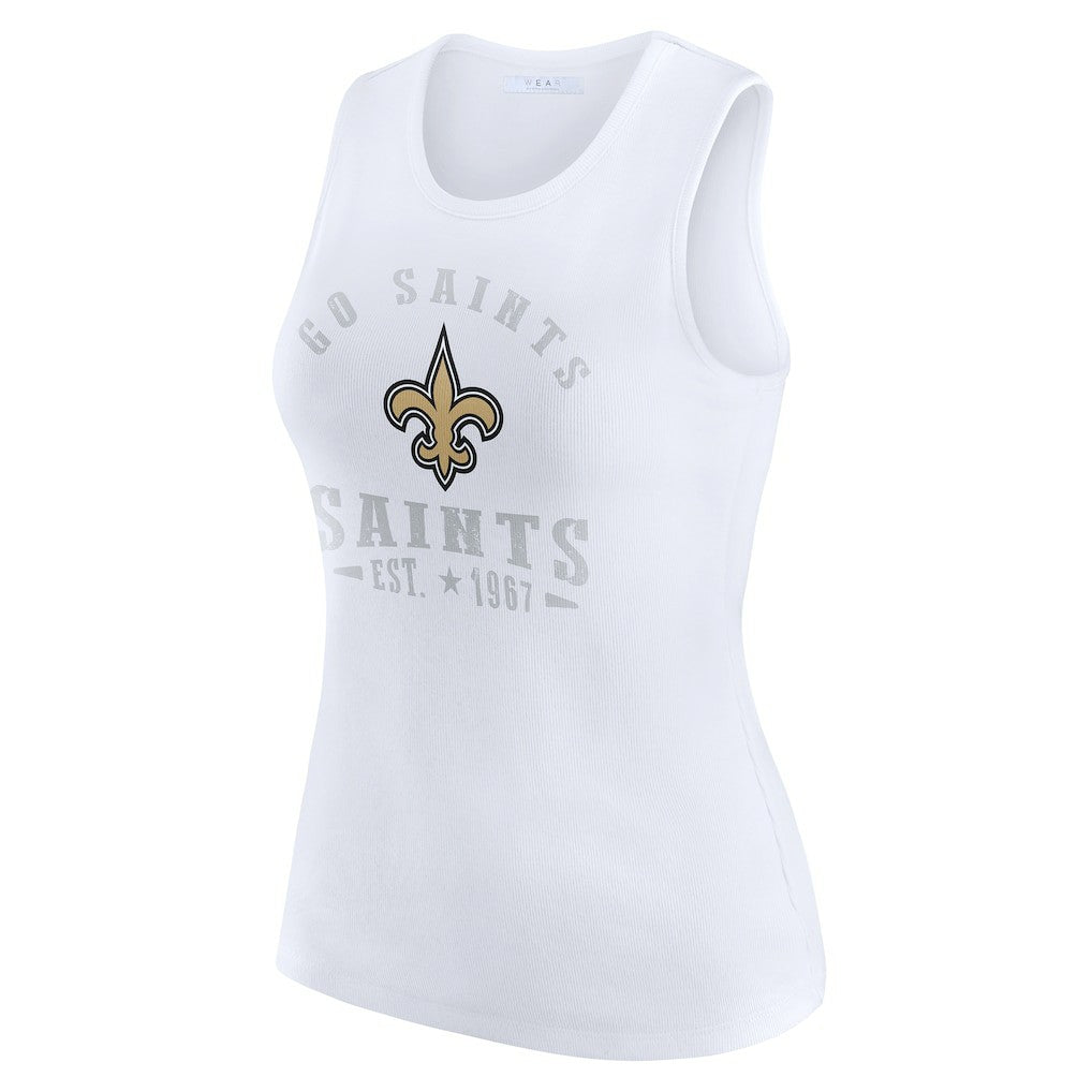 New Orleans Saints WEAR by Erin Andrews Women's Ribbed Graphic Tank Top White | NFL