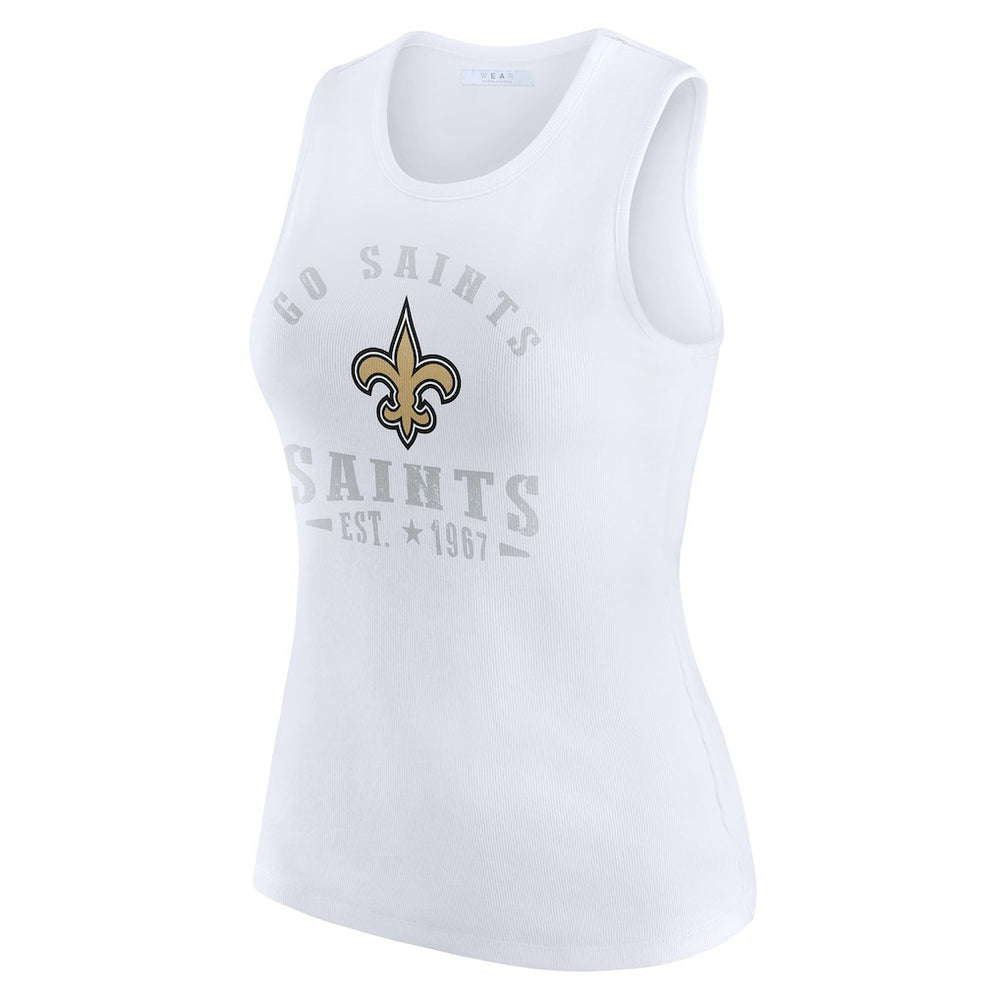New Orleans Saints WEAR by Erin Andrews Women's Ribbed Graphic Tank Top White | NFL