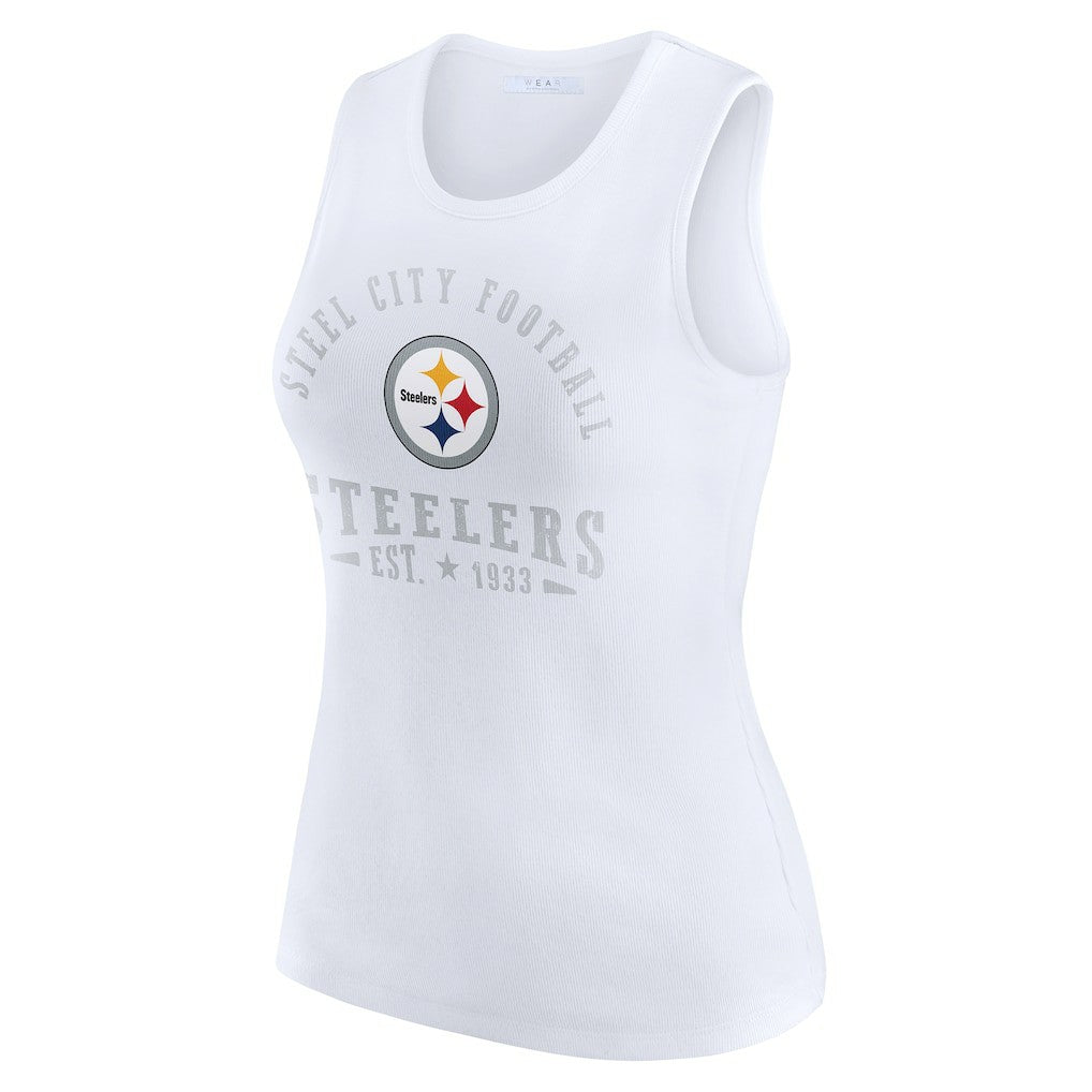 Pittsburgh Steelers WEAR by Erin Andrews Women's Ribbed Graphic Tank Top White | NFL