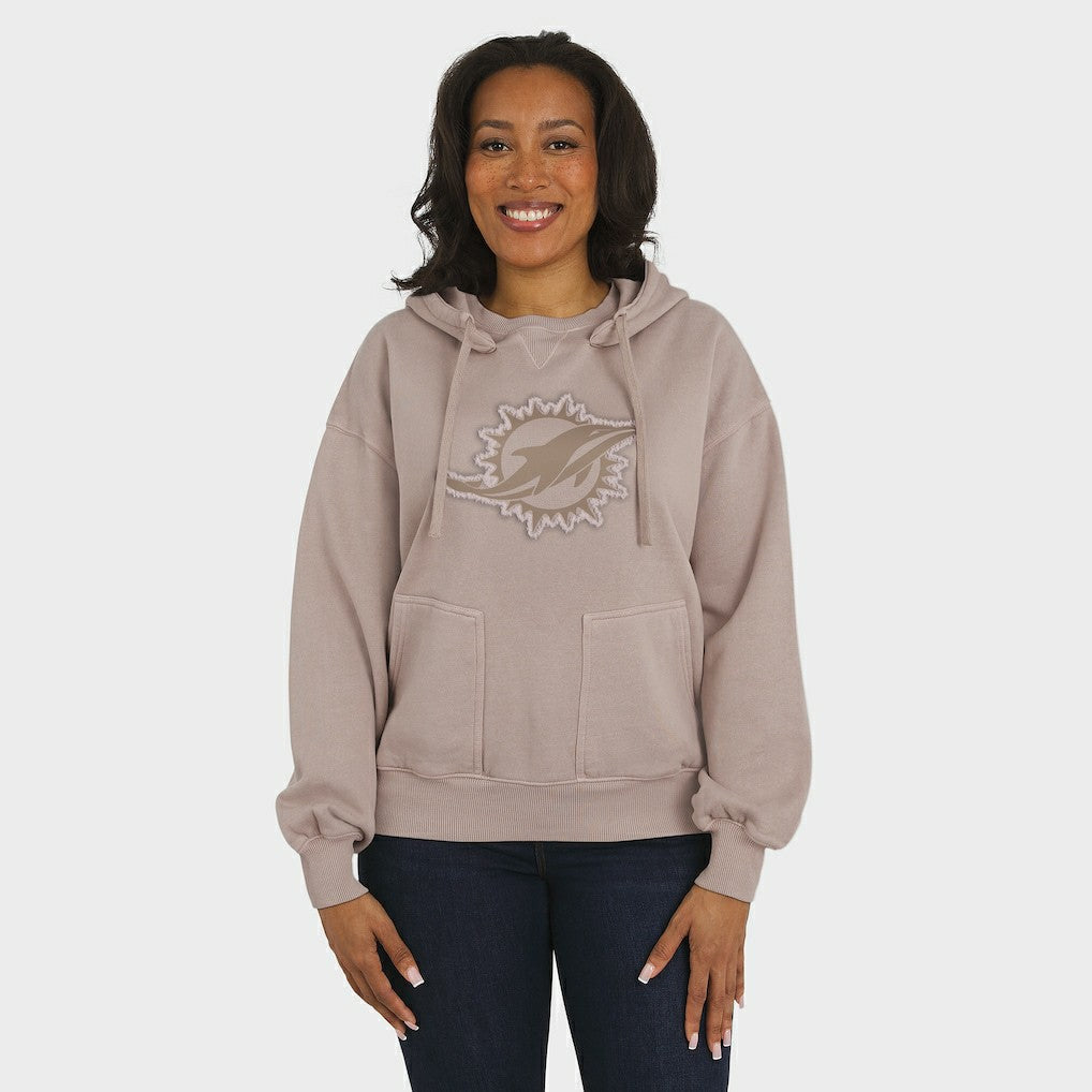 Miami Dolphins WEAR by Erin Andrews Women's Washed Pullover Crewdie Tan | NFL