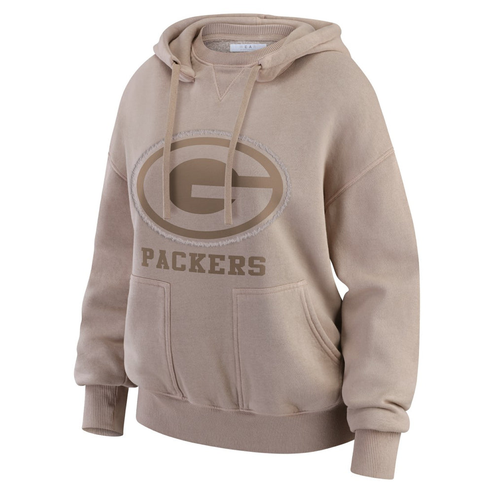 Green Bay Packers WEAR by Erin Andrews Women's Washed Pullover Crewdie Tan | NFL