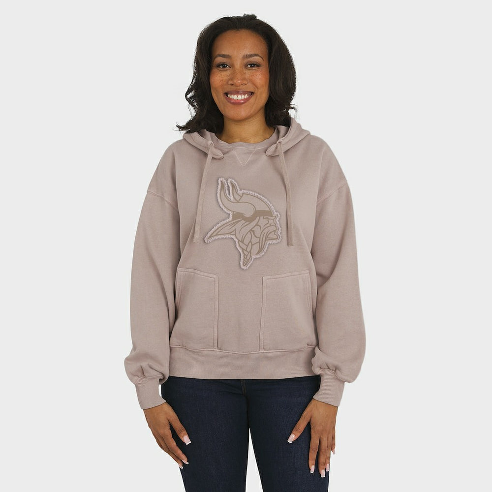 Minnesota Vikings WEAR by Erin Andrews Women's Washed Pullover Crewdie Tan | NFL