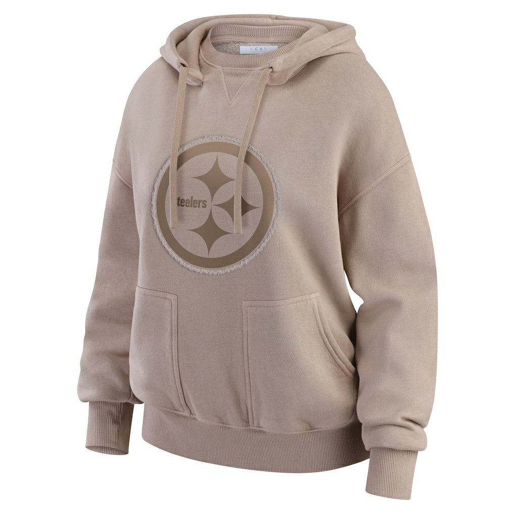 Pittsburgh Steelers WEAR by Erin Andrews Women's Washed Pullover Crewdie Tan | NFL