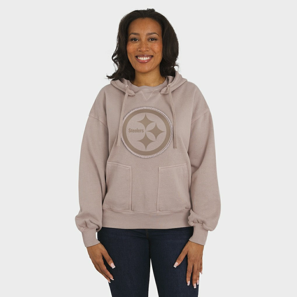 Pittsburgh Steelers WEAR by Erin Andrews Women's Washed Pullover Crewdie Tan | NFL