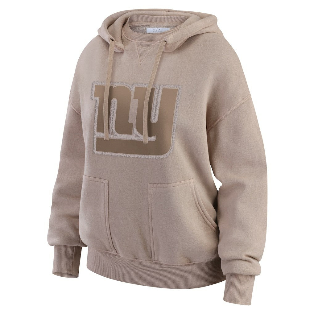New York Giants WEAR by Erin Andrews Women's Washed Pullover Crewdie Tan | NFL