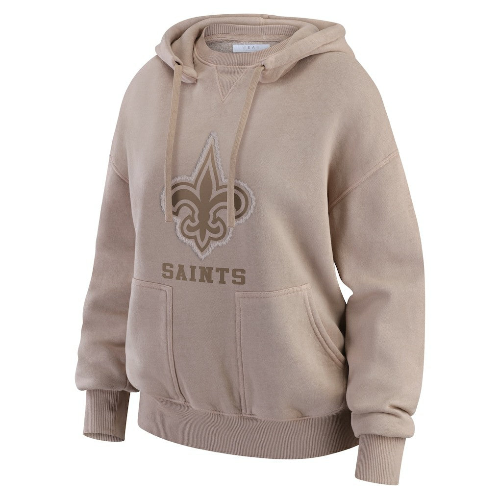 New Orleans Saints WEAR by Erin Andrews Women's Washed Pullover Crewdie Tan | NFL