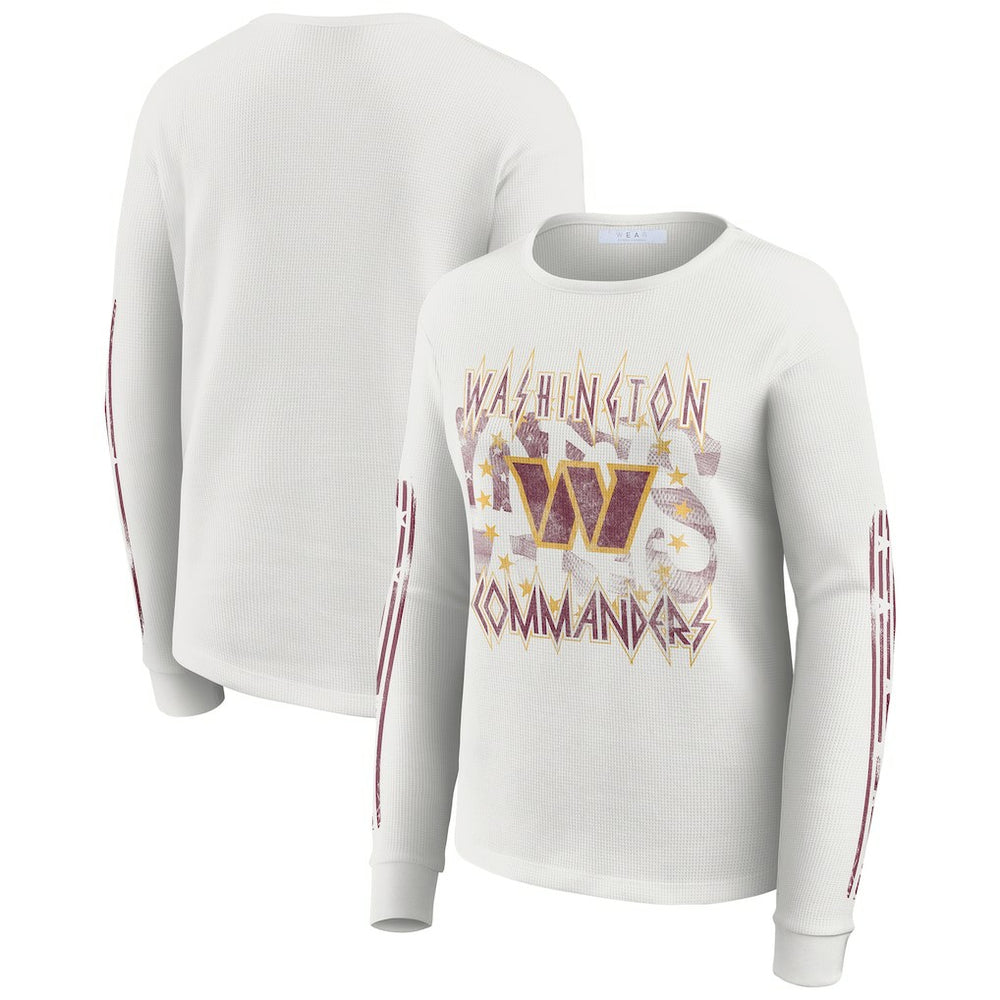 Washington Commanders WEAR by Erin Andrews Women's Graphic Waffle Long-Sleeve T-Shirt White | NFL