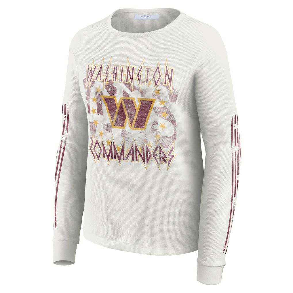 Washington Commanders WEAR by Erin Andrews Women's Graphic Waffle Long-Sleeve T-Shirt White | NFL