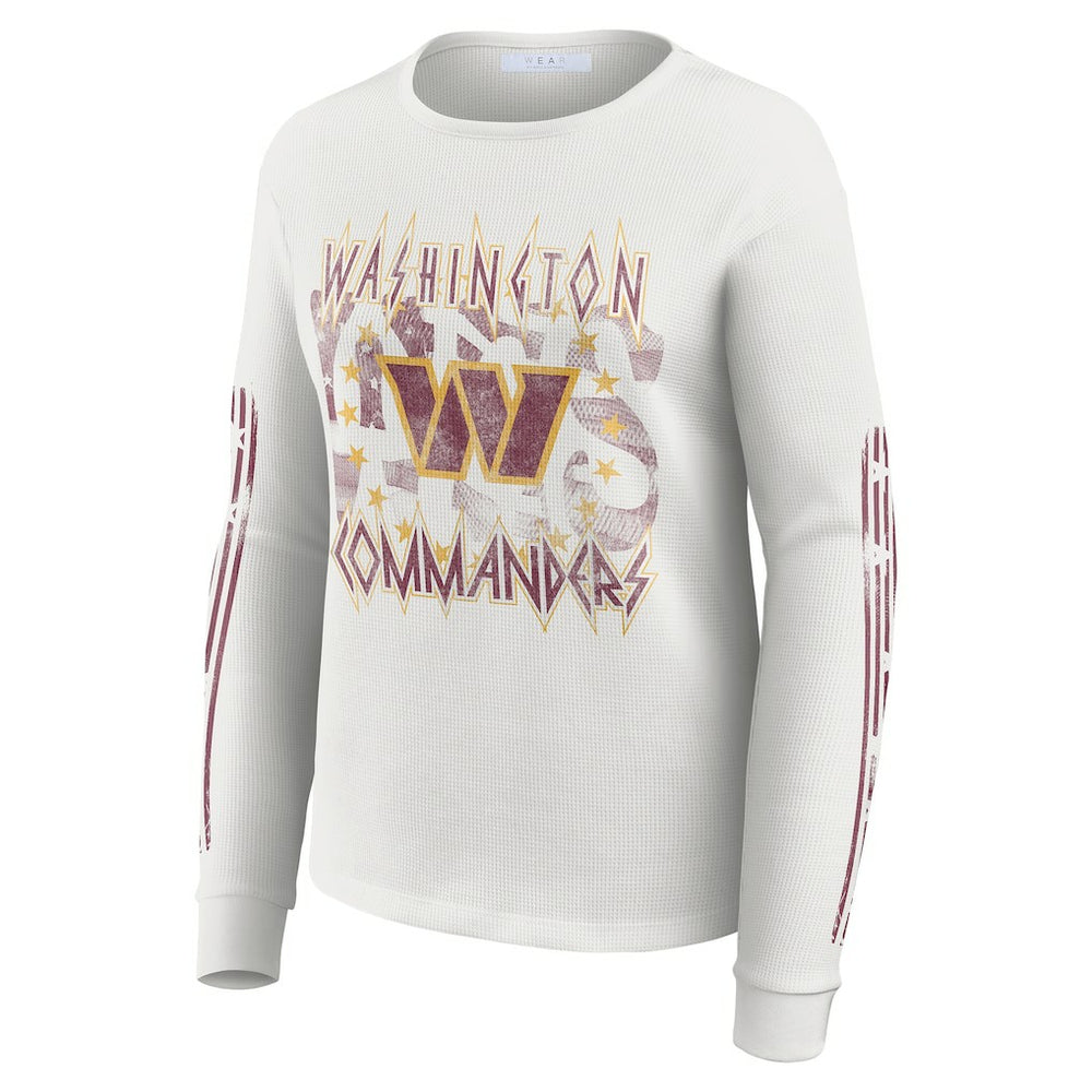 Washington Commanders WEAR by Erin Andrews Women's Graphic Waffle Long-Sleeve T-Shirt White | NFL