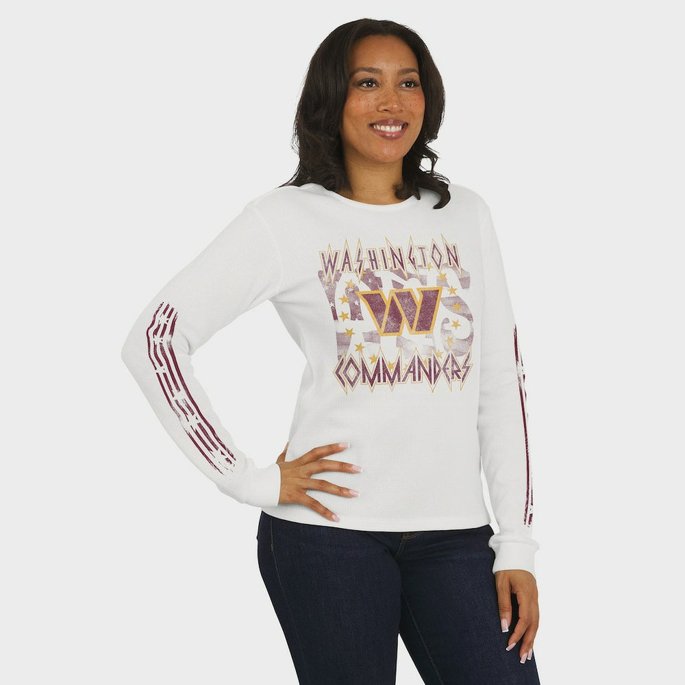 Washington Commanders WEAR by Erin Andrews Women's Graphic Waffle Long-Sleeve T-Shirt White | NFL