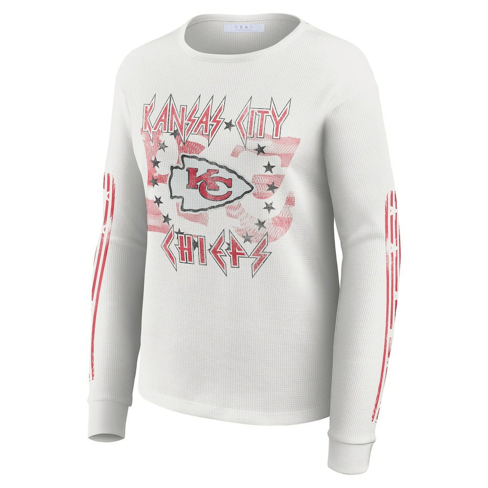 Kansas City Chiefs WEAR by Erin Andrews Women's Graphic Waffle Long-Sleeve T-Shirt White | NFL