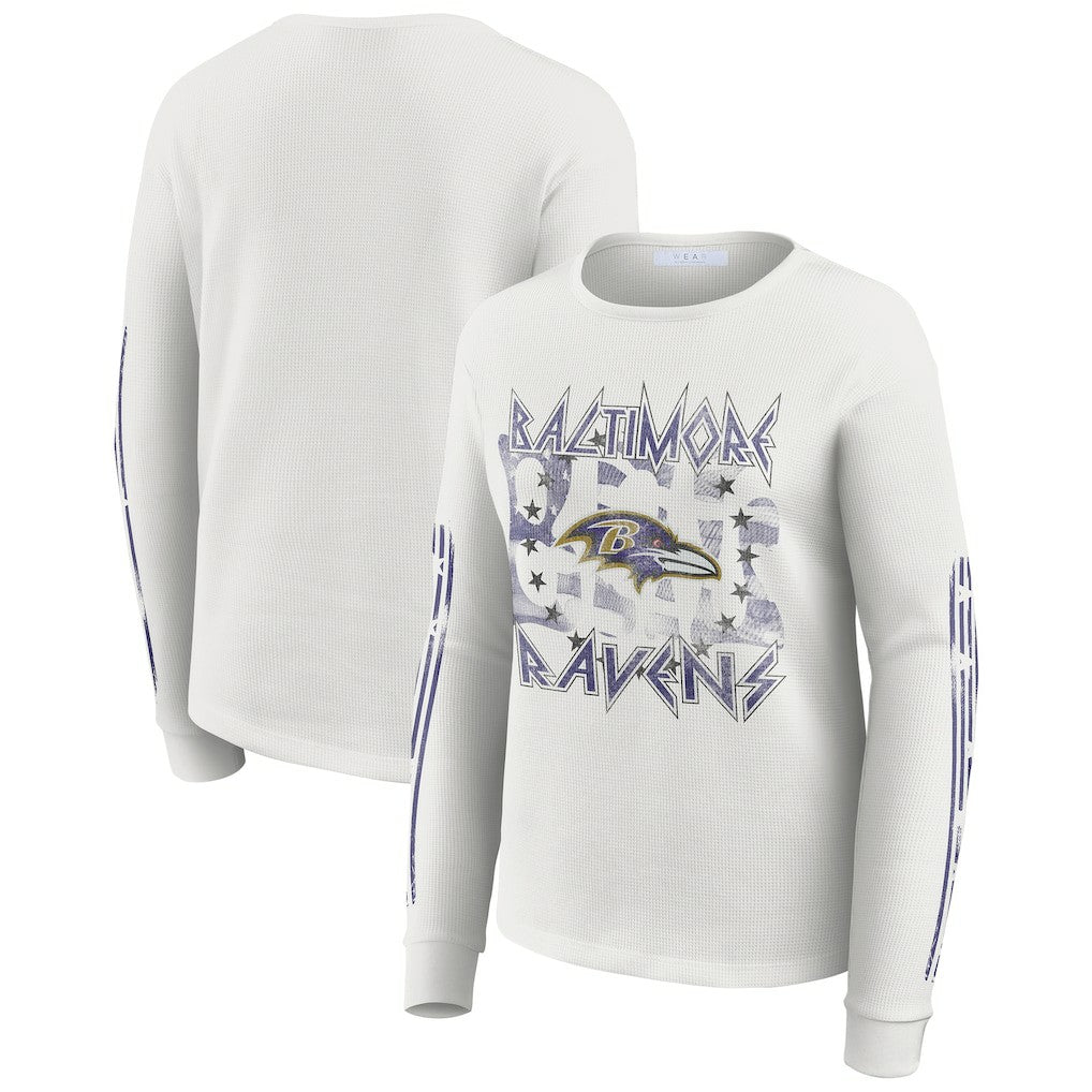 Baltimore Ravens WEAR by Erin Andrews Women's Graphic Waffle Long-Sleeve T-Shirt White | NFL